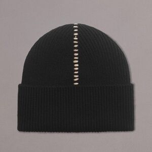 Rag & Bone Clarkson Black Wool Knit Beanie Hat with Stitching Detail Unisex NWT